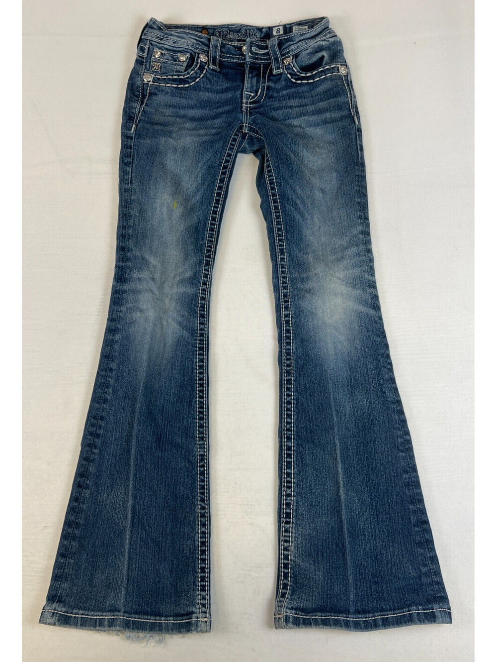 Miss Me Girls Size 8 Bootcut Jeans Blue Rhinestone Embroidered Denim Pants